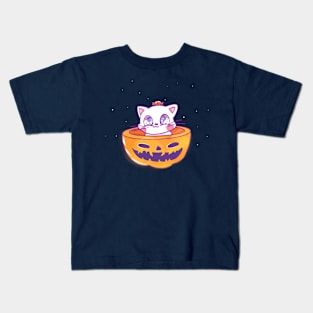 Cute Halloween pumpkin cat Kids T-Shirt